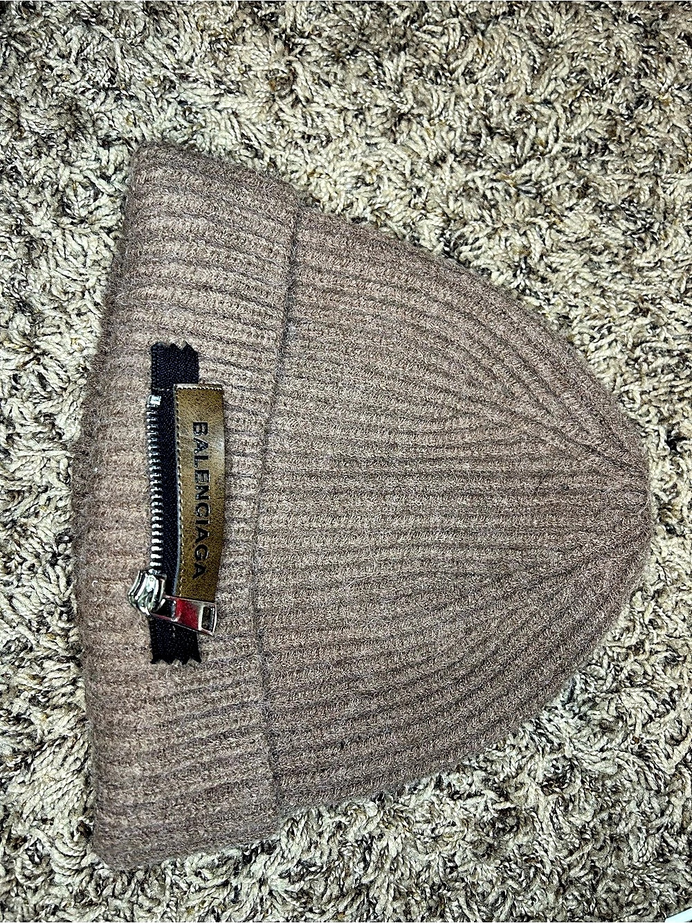 Rare Balenciaga Zipper Patch Wool Beanie in Brown